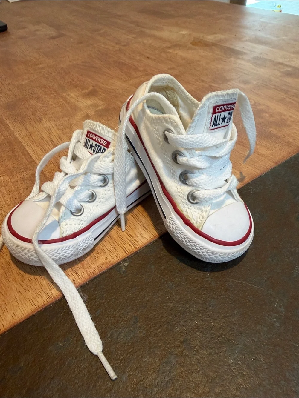 Converse White Low Top Sneakers with Red Trim